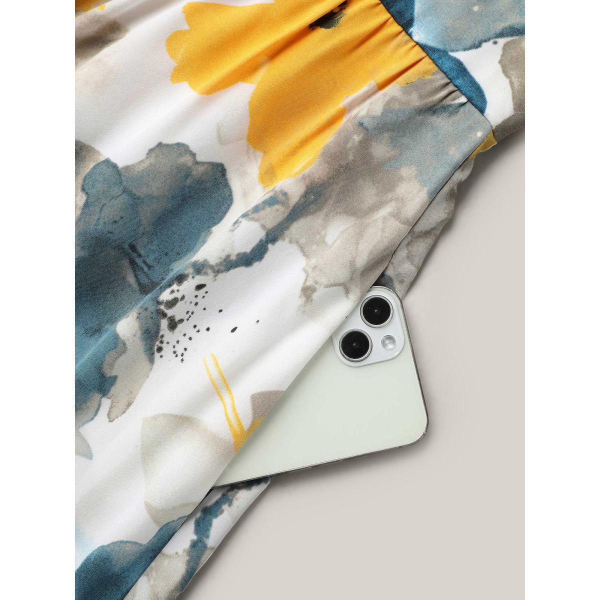 Plus Size Floral Wrap Neck Fit & Flare Dress Aegean Women Timeless Gathered V-neck Short sleeve Curvy BloomChic 28/5X Product Image