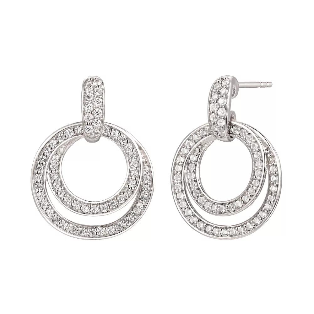 Sterling Silver Cubic Zirconia Double Open Circle Drop Earrings, Women's Product Image