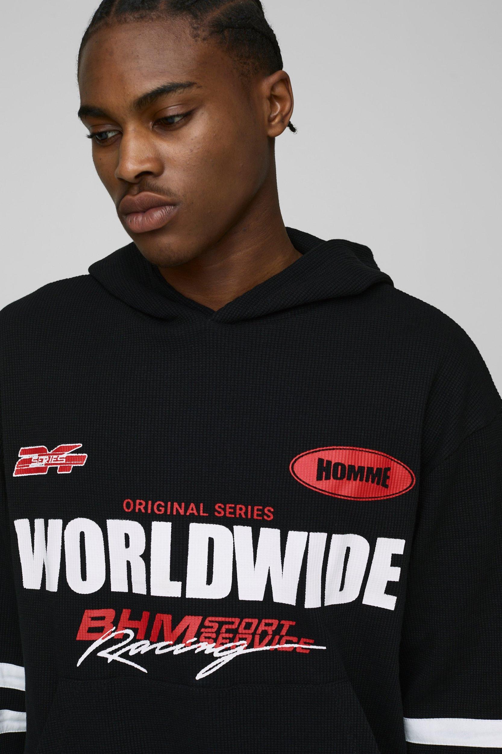 Oversized Boxy Moto Waffle Hoodie | boohooMAN USA Product Image