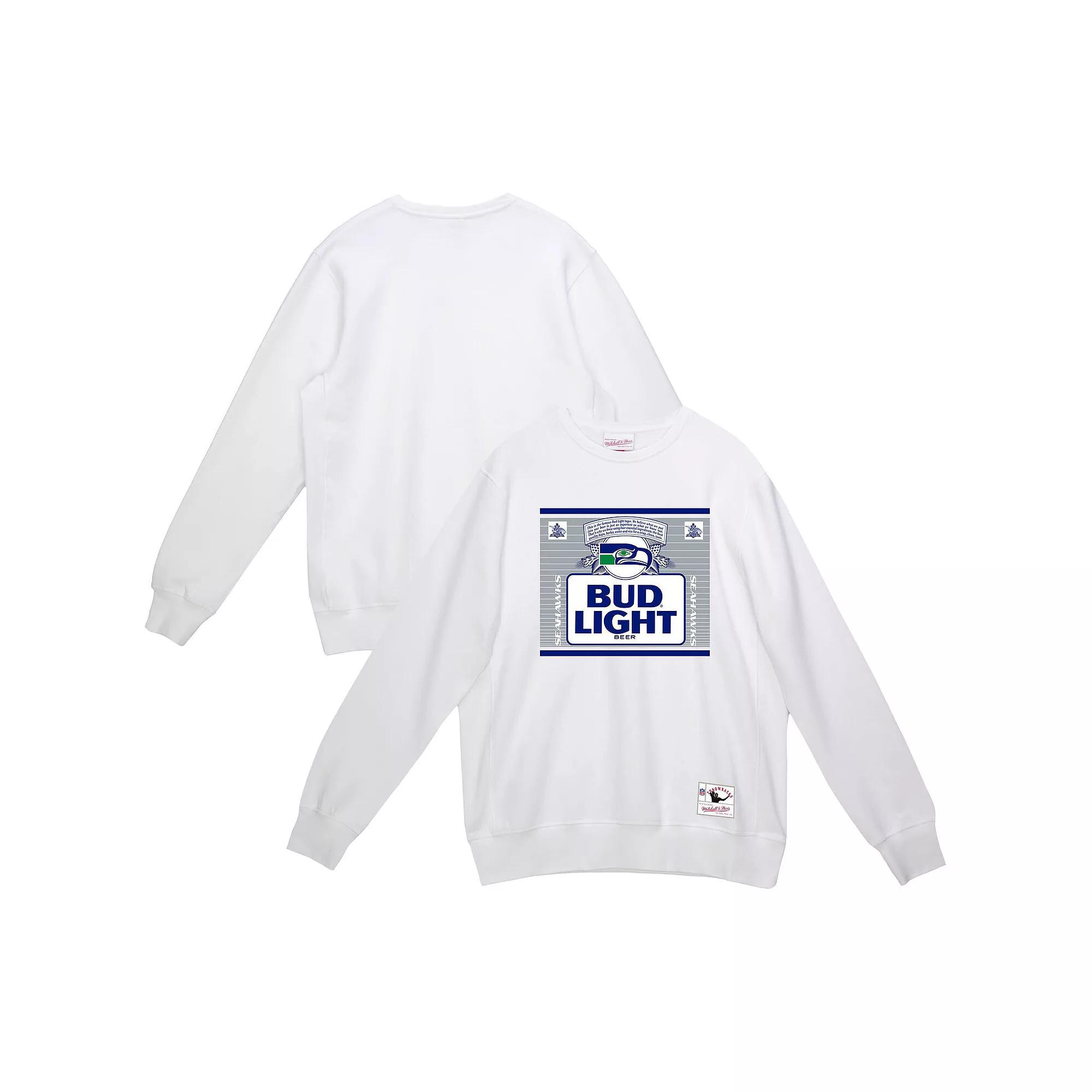 Men's Mitchell & Ness x Bud Light White Seattle Seahawks The Crest Pullover Sweatshirt,  Product Image