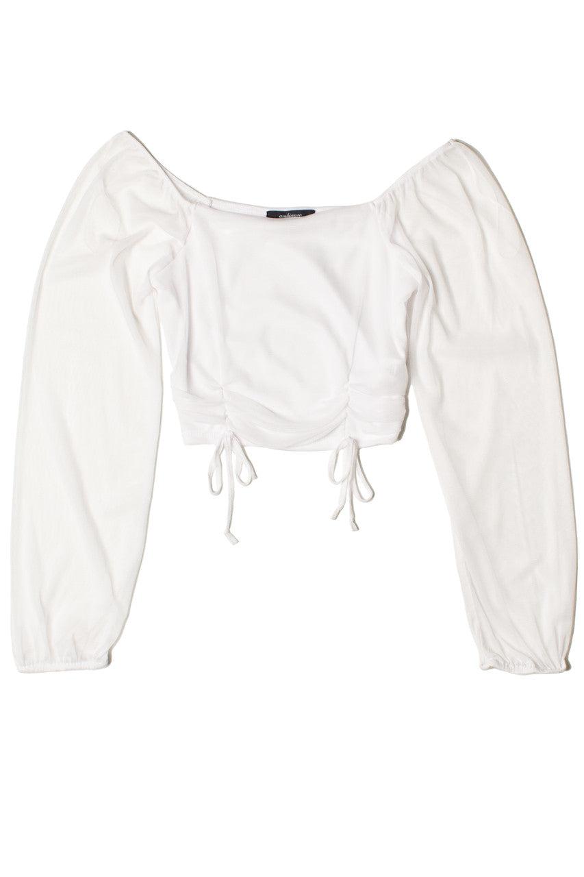 Mesh Ruched Front Long Sleeve Top Product Image