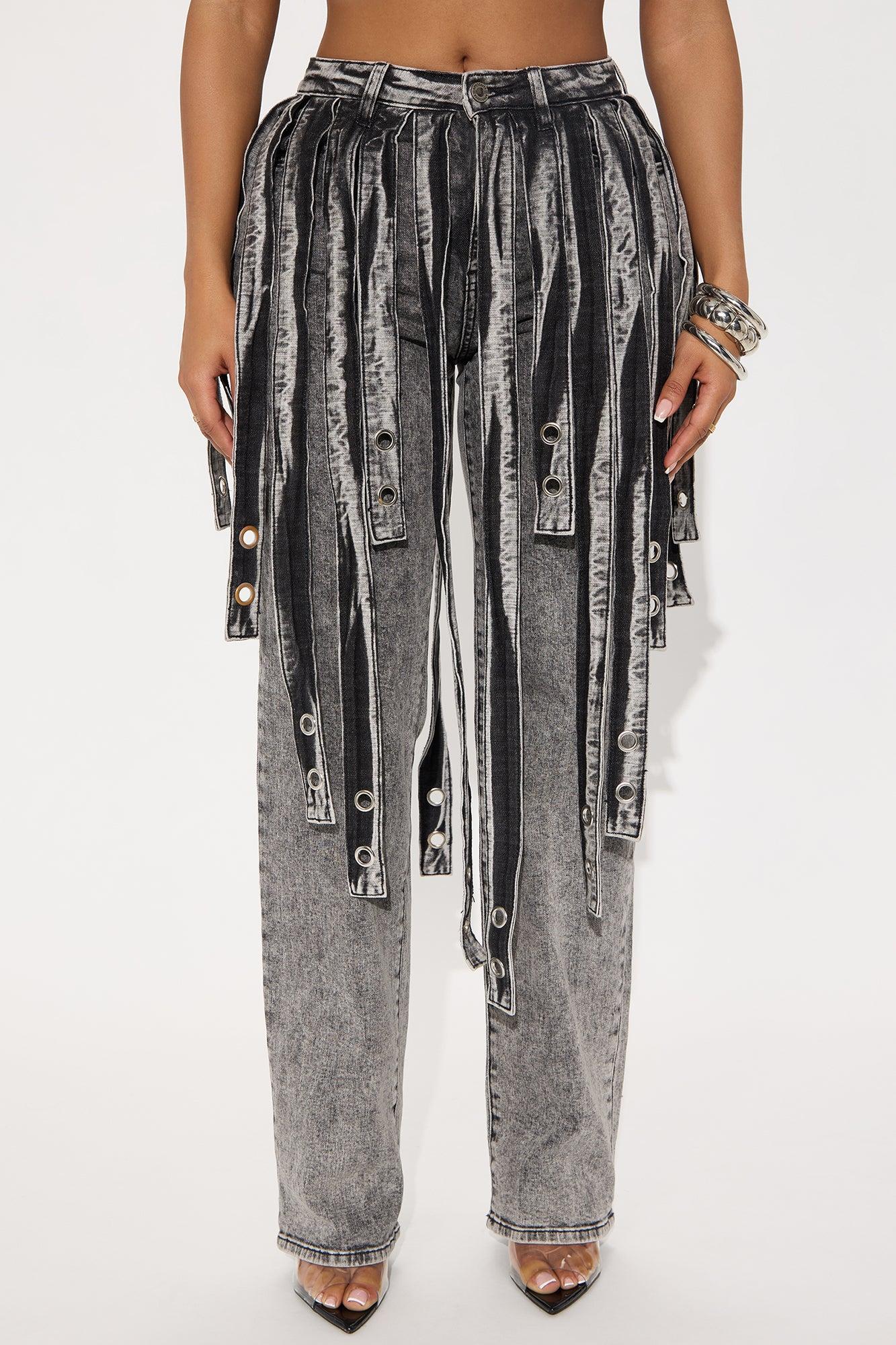 Starlit Soirée Strappy Straight Leg Jeans - Acid Wash Grey Product Image