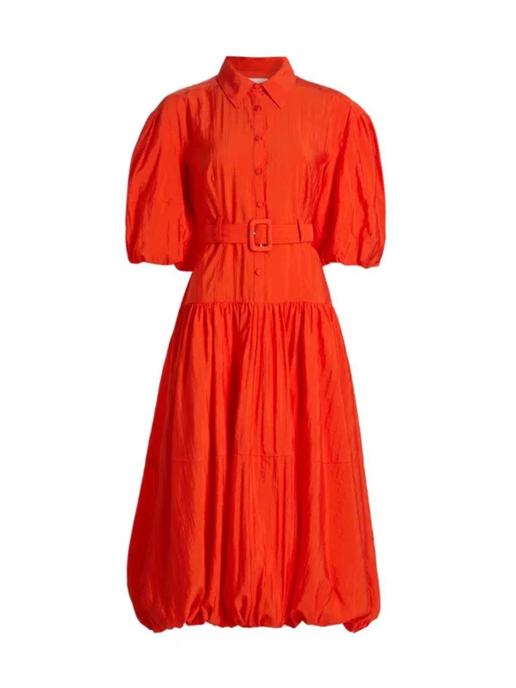 CINQ À SEPT Daliah Belted Balloon-sleeve Midi Dress In Red Product Image