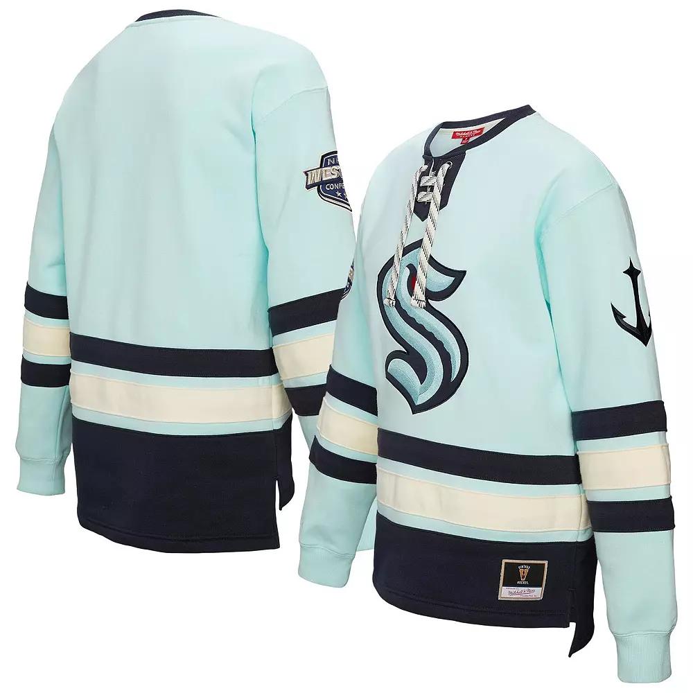 Women's Mitchell & Ness Light Blue Seattle Kraken Heritage Lace-Up Pullover Sweatshirt,  Product Image