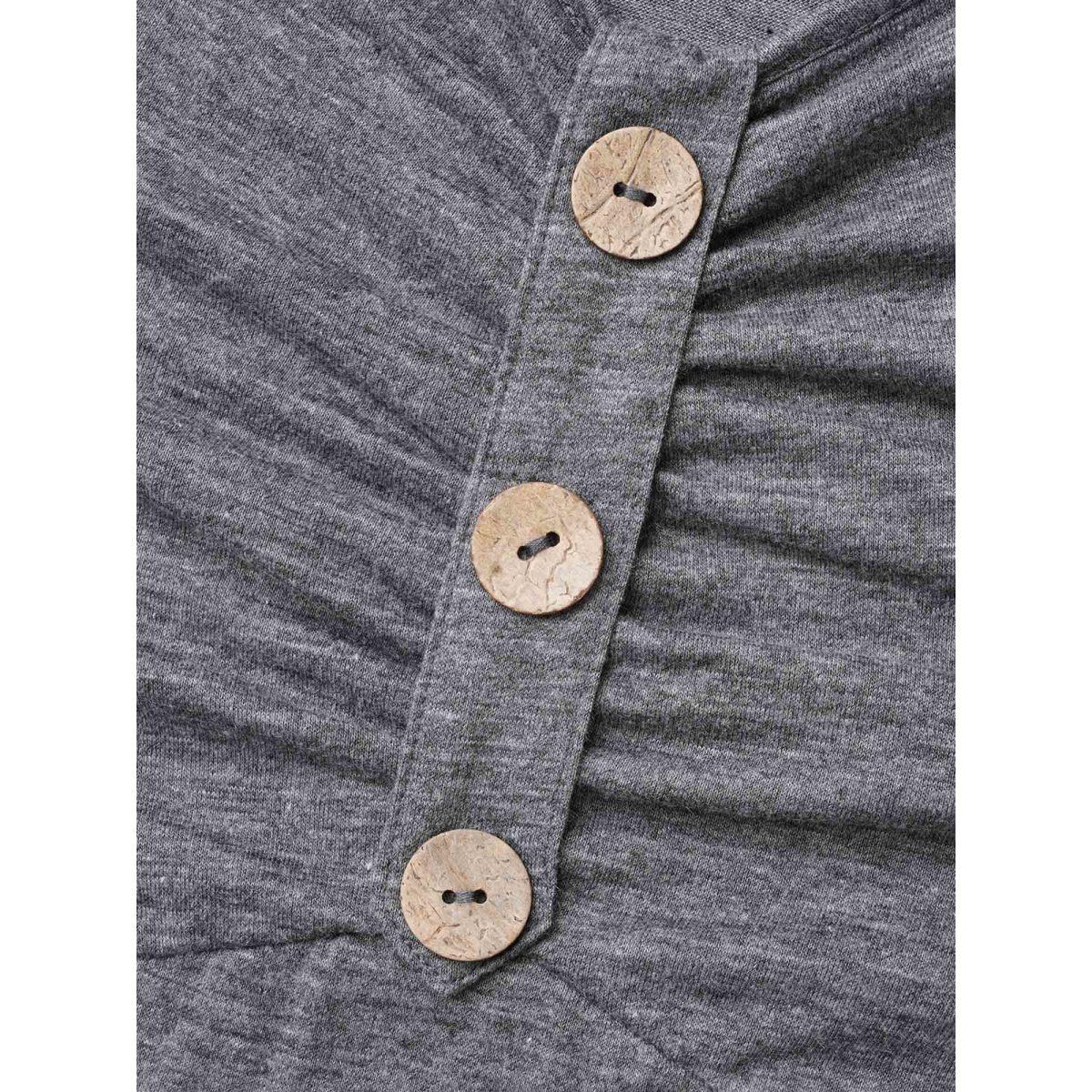 Plus Size Gathered Button Detail Plain Knit Dress DimGray Women Casual Gathered Knit Dresses Bloomchic 26/4X Product Image