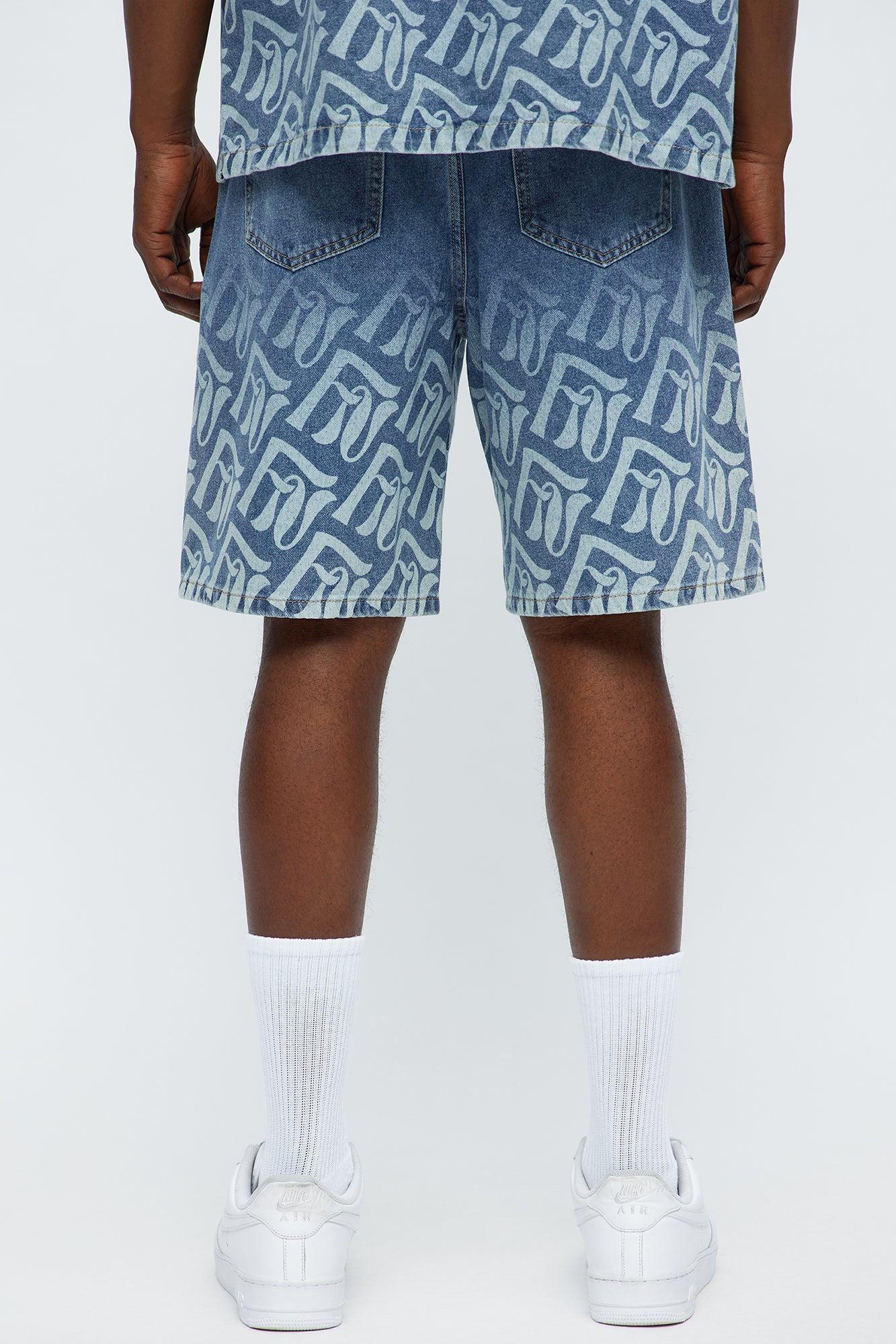 Relaxed Chateau Monogram Denim Shorts - Light Blue Wash Male Product Image