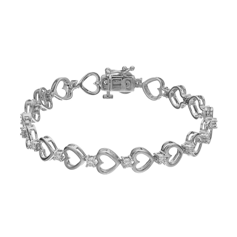 Diamond Brilliance 1/4 Carat T.W. Lab-Grown Diamond & Heart Link Bracelet, Women's, Size: 7", Silver Tone Product Image