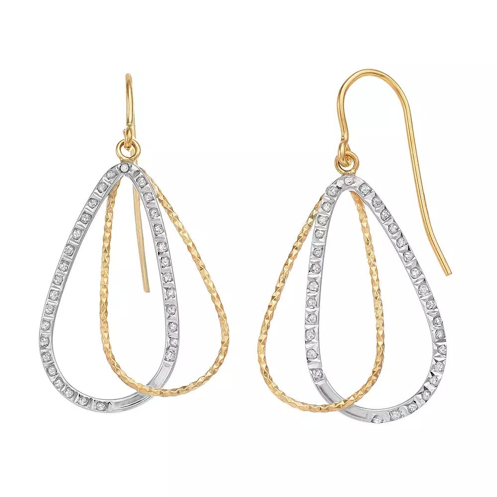 Diamond Mystique 18k Gold Over Sterling Silver Diamond Accent Pear-Shaped Hoop Earrings, Women's, Gold Tone Product Image
