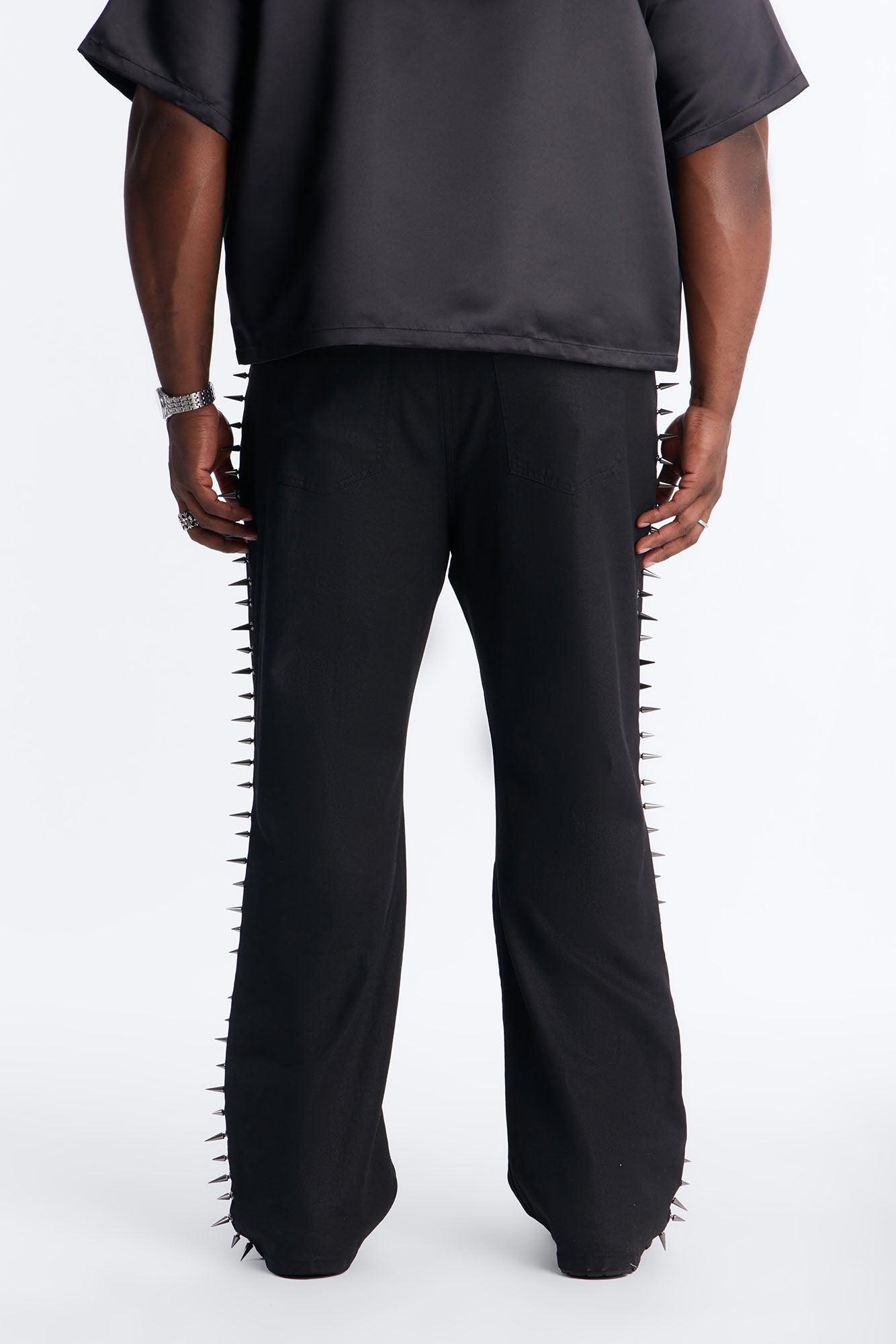 Stacked Slim Flare Waxed Cyber Spike Jean - Black Male Product Image