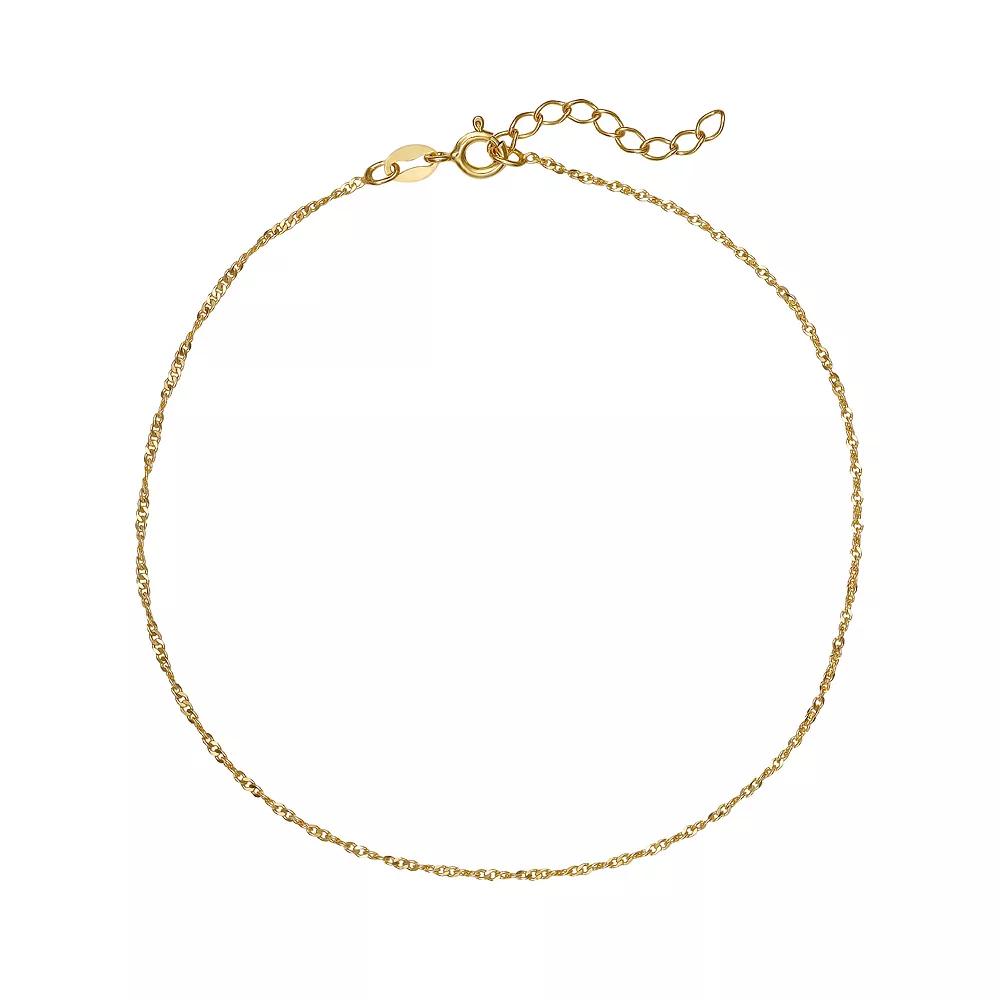 PRIMROSE 18k Gold Over Silver Twisted Cable Chain Anklet, Women's, Size: 10, Gold Tone Product Image