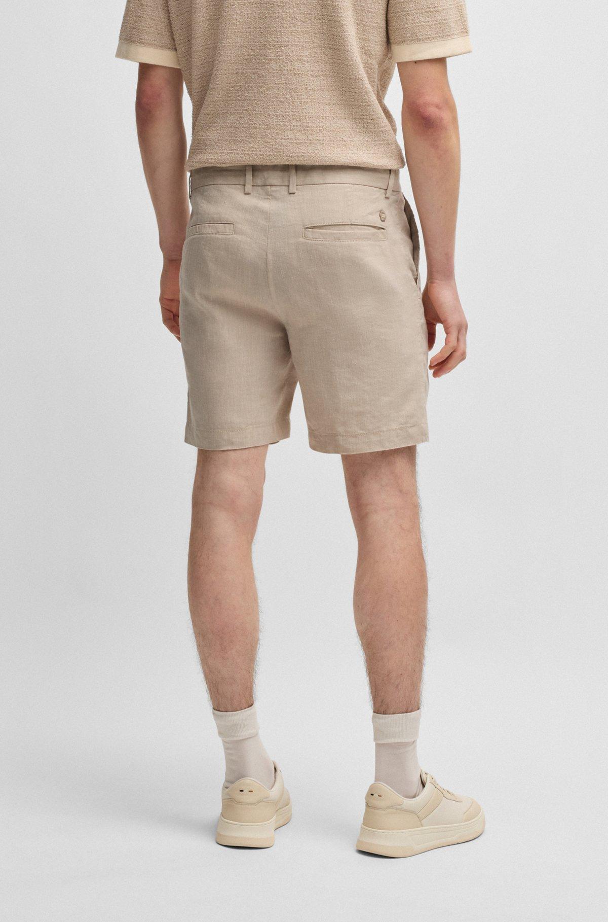 BOSS - Regular-fit shorts in a linen blend with drawcord - Light Beige Product Image