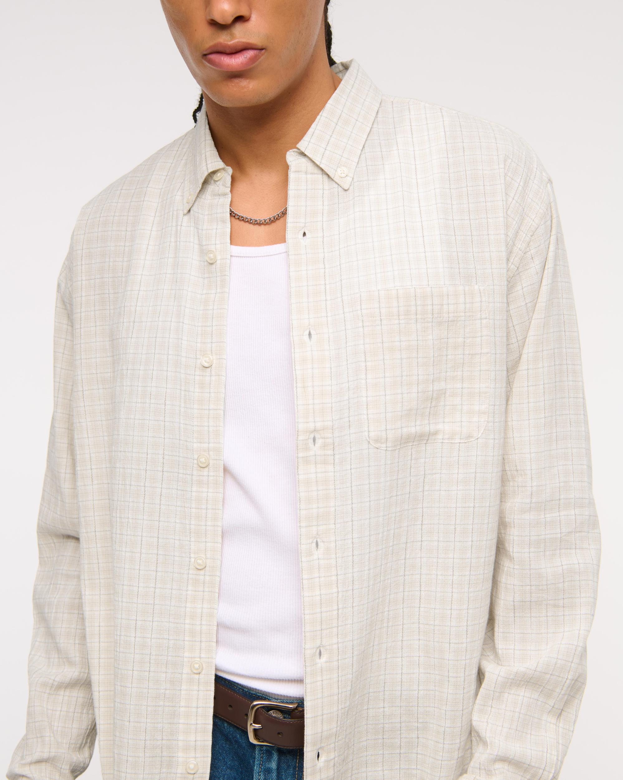 Long-Sleeve Plaid Button-Up Shirt Product Image