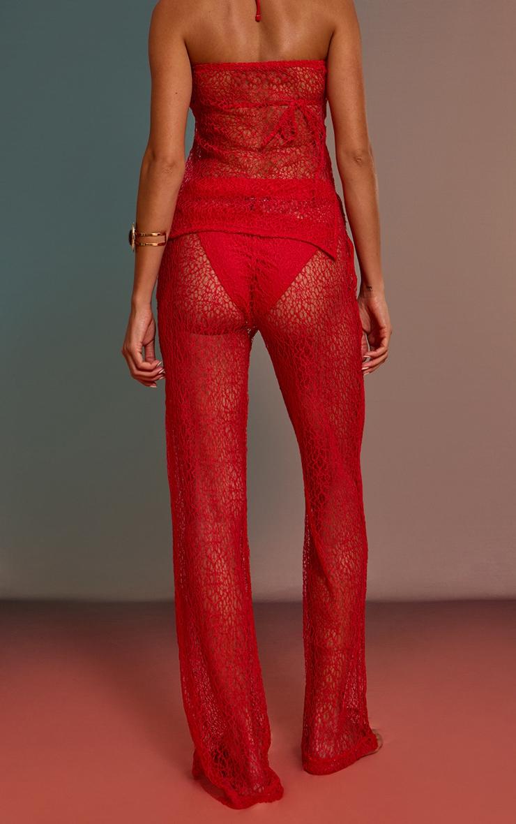 Red Textured Knit Straight Leg Pants Product Image