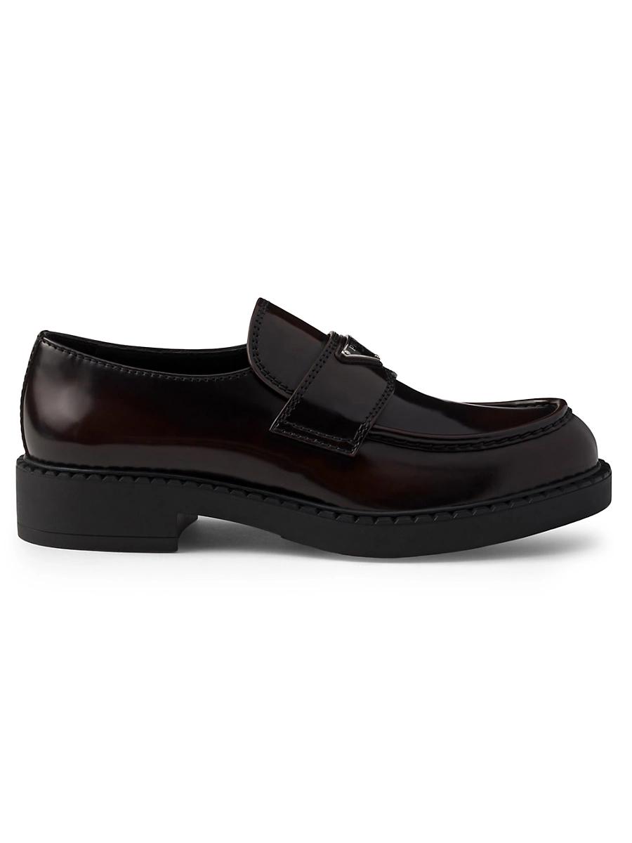 Prada Mens Chocolate Brushed Leather Loafers Product Image