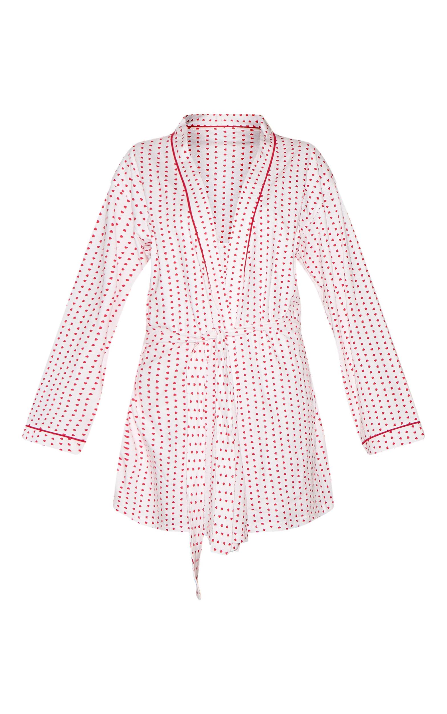 White Heart Print Jersey Robe Product Image