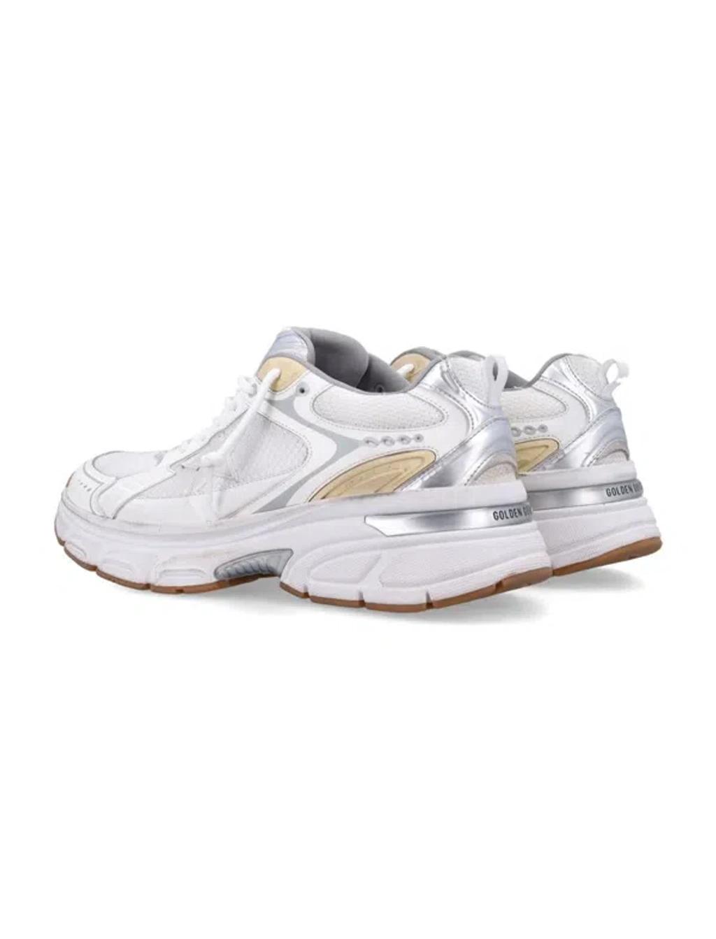 GOLDEN GOOSE Lightstar Leather Net And Suede Upper Sneakers With Tpu Star Net Heel In White Product Image
