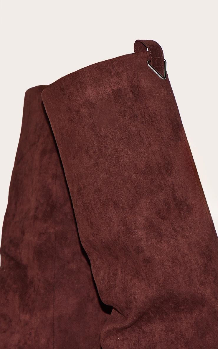 Chocolate Faux Suede Block Heeled Fold Over Knee High Boots Product Image