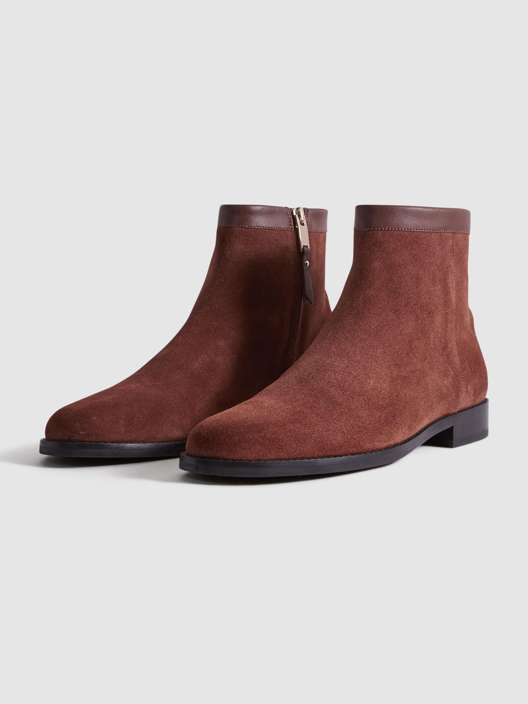 Suede Zip-Through Boots in Rust Product Image