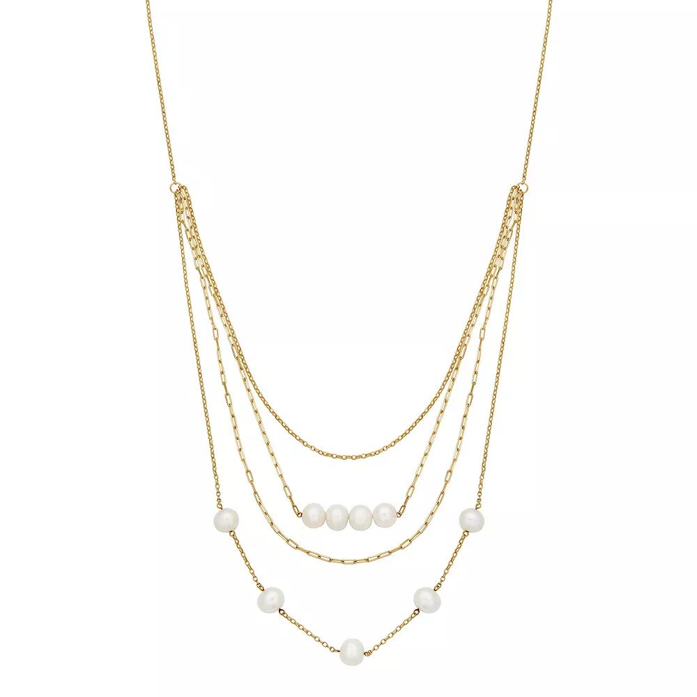 18k Gold Over Silver Cultured Freshwater Pearl Layered Necklace, Women's, Size: 16-18" ADJ, Gold Tone Product Image