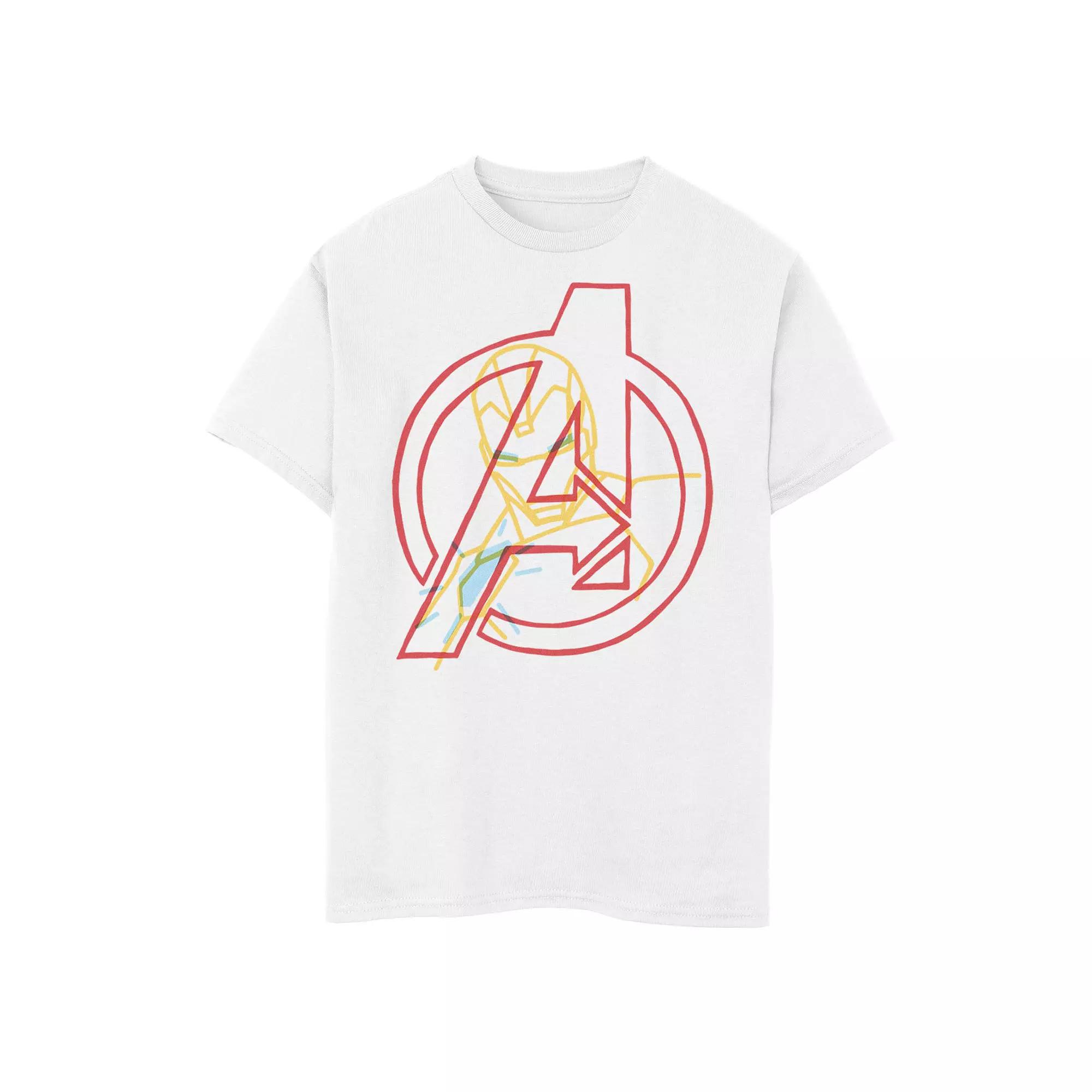 Boys 8-20 Marvel Avengers Iron Man Neon Line Logo Tee, Boy's, Size: Medium, White Product Image
