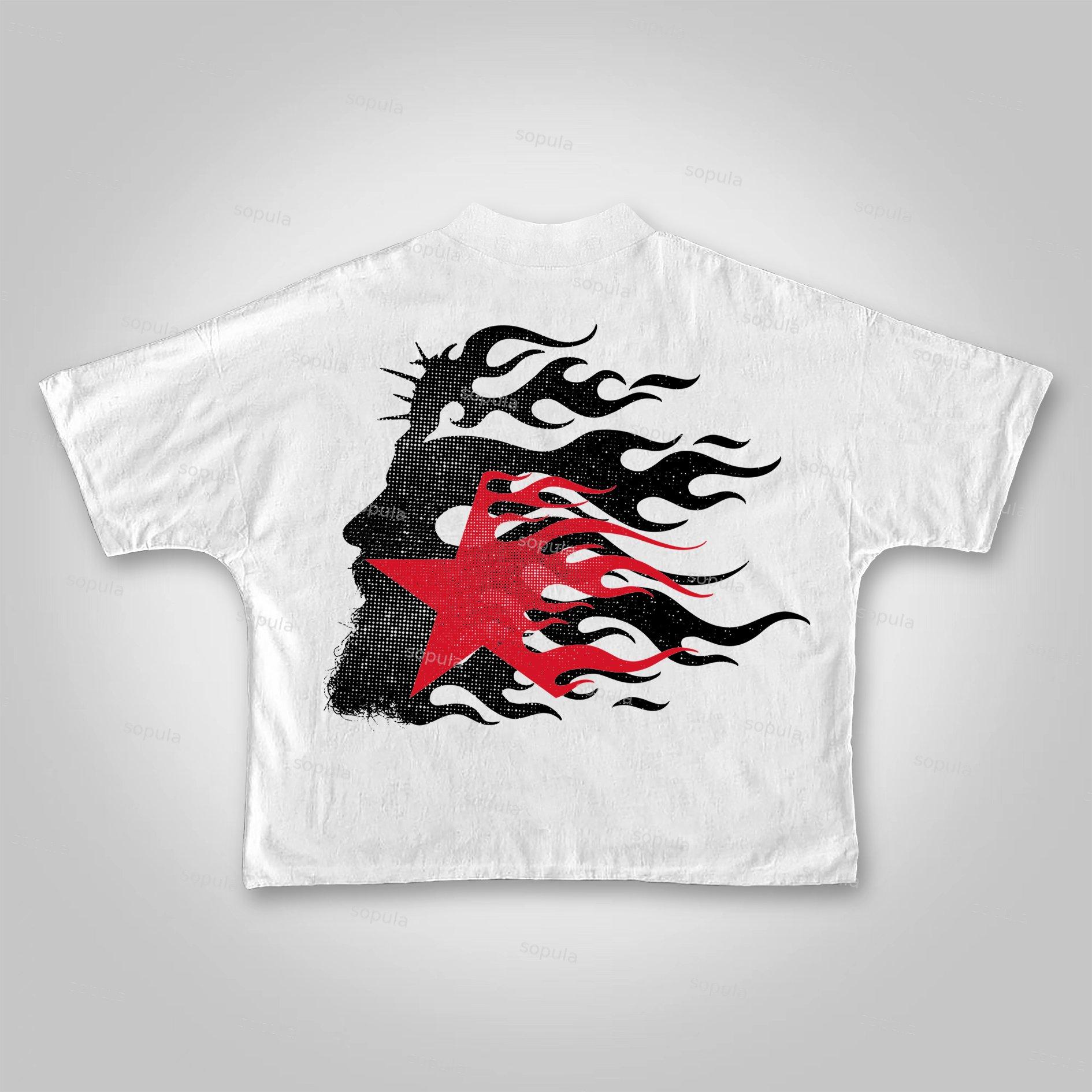 Sopula Vintage Flame Jesus Silhouette Network Cropped T-shirt Product Image