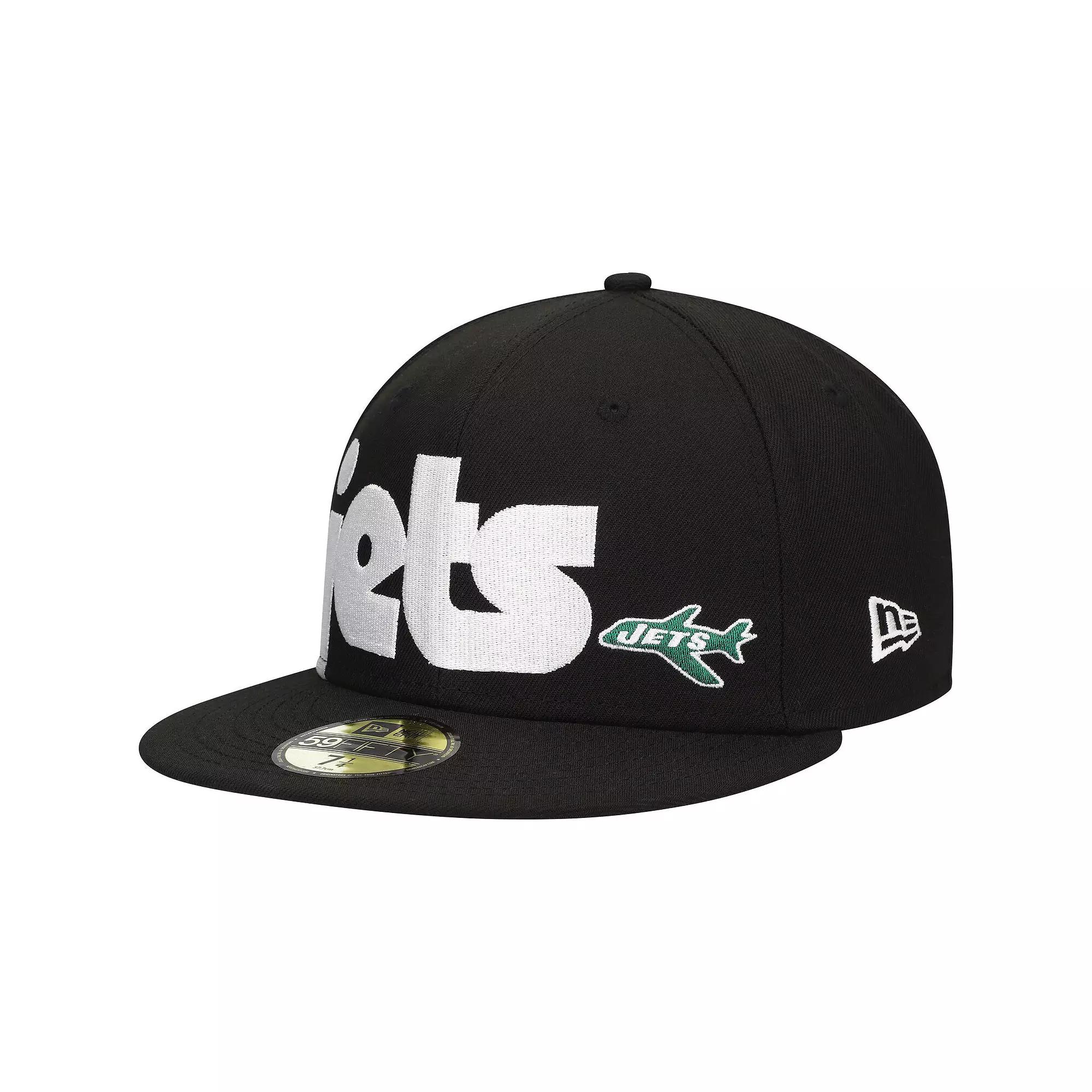 Men's New Era Black New York Jets Checkered Undervisor 59FIFTY Fitted Hat,  Product Image