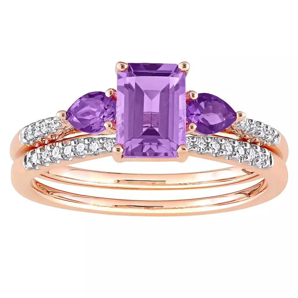 Stella Grace 10k Rose Gold Rose de France Amethyst, African Amethyst & 1/10 Carat T.W. Diamond Engagement Ring Set, Women's,  Product Image