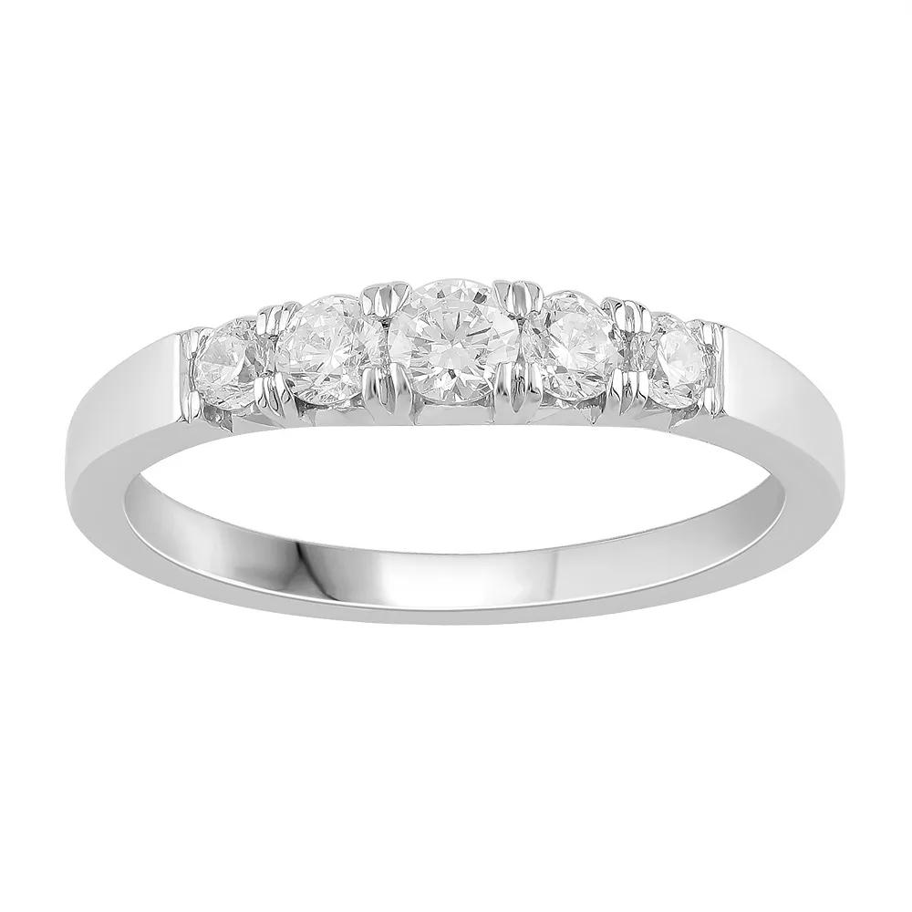 Platinum 1/2 Carat T.W. Diamond 5-Stone Anniversary Band, Women's, Size: 7, White Product Image