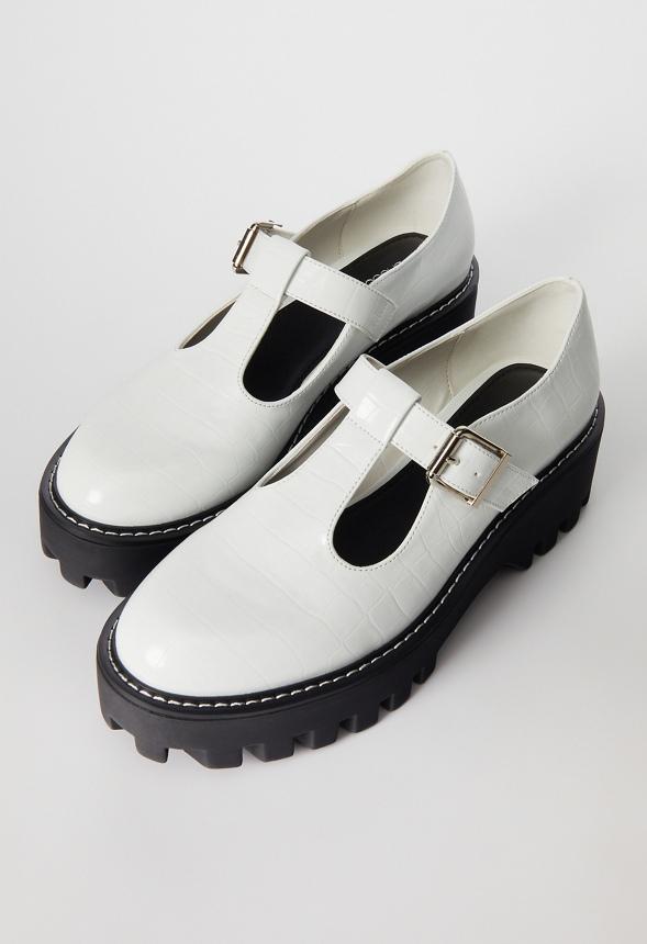 JustFab Margaux Platform Loafer Pump Womens Black/ White Size 8.5 Product Image