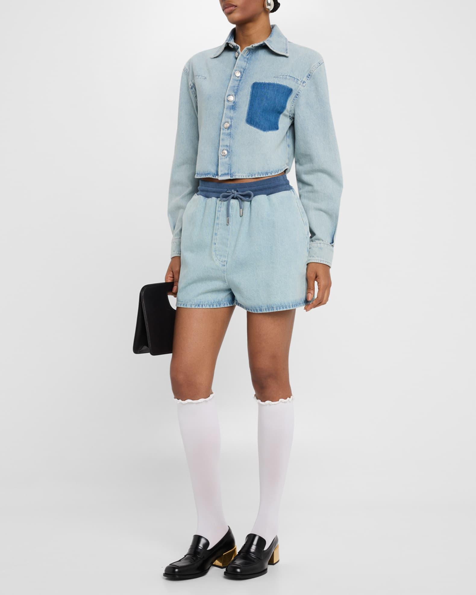 Cropped Long-Sleeve Denim Shirt Product Image