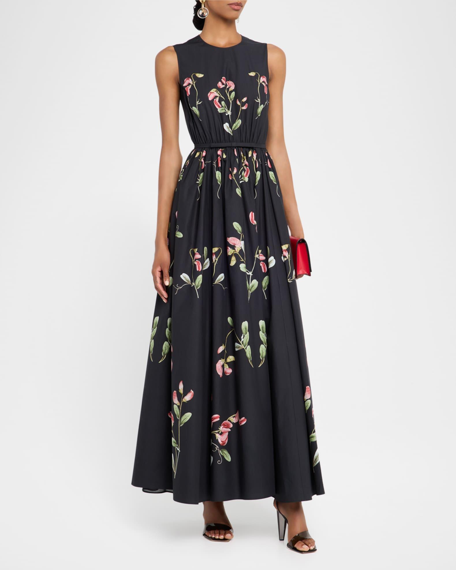 Flower-Print Bow Sleeveless Midi Dress Product Image