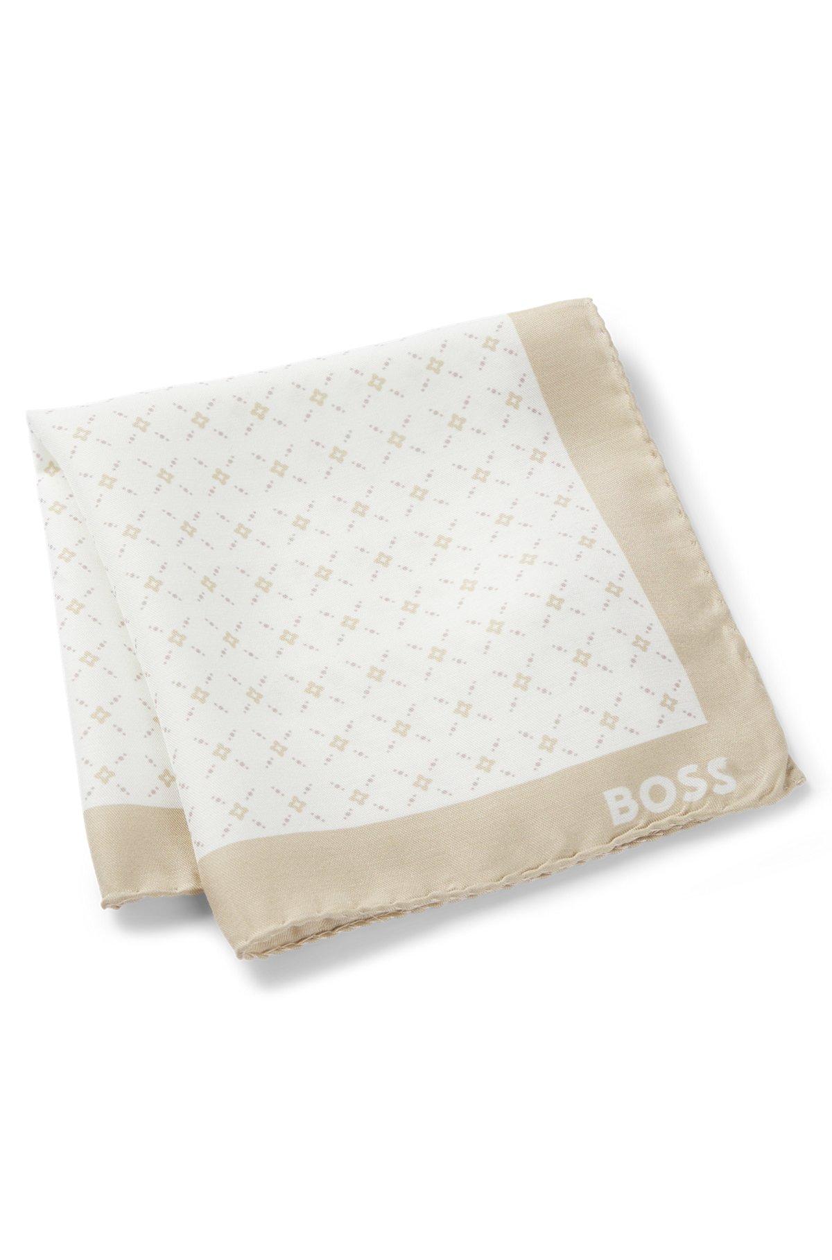 Printed pocket square with logo border Product Image