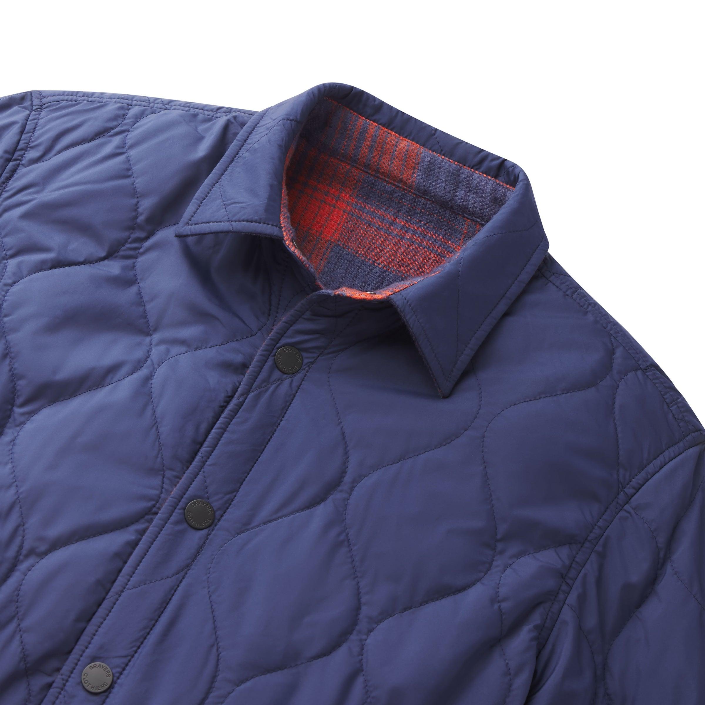 Quilted Flannel Reversible Shirt Jacket - Navy Product Image