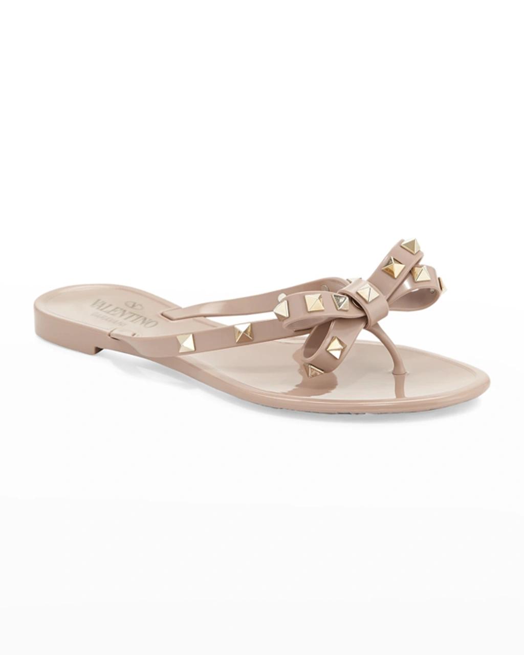 VALENTINO GARAVANI Women Rockstud Rubber Flip Flops In Beige Product Image