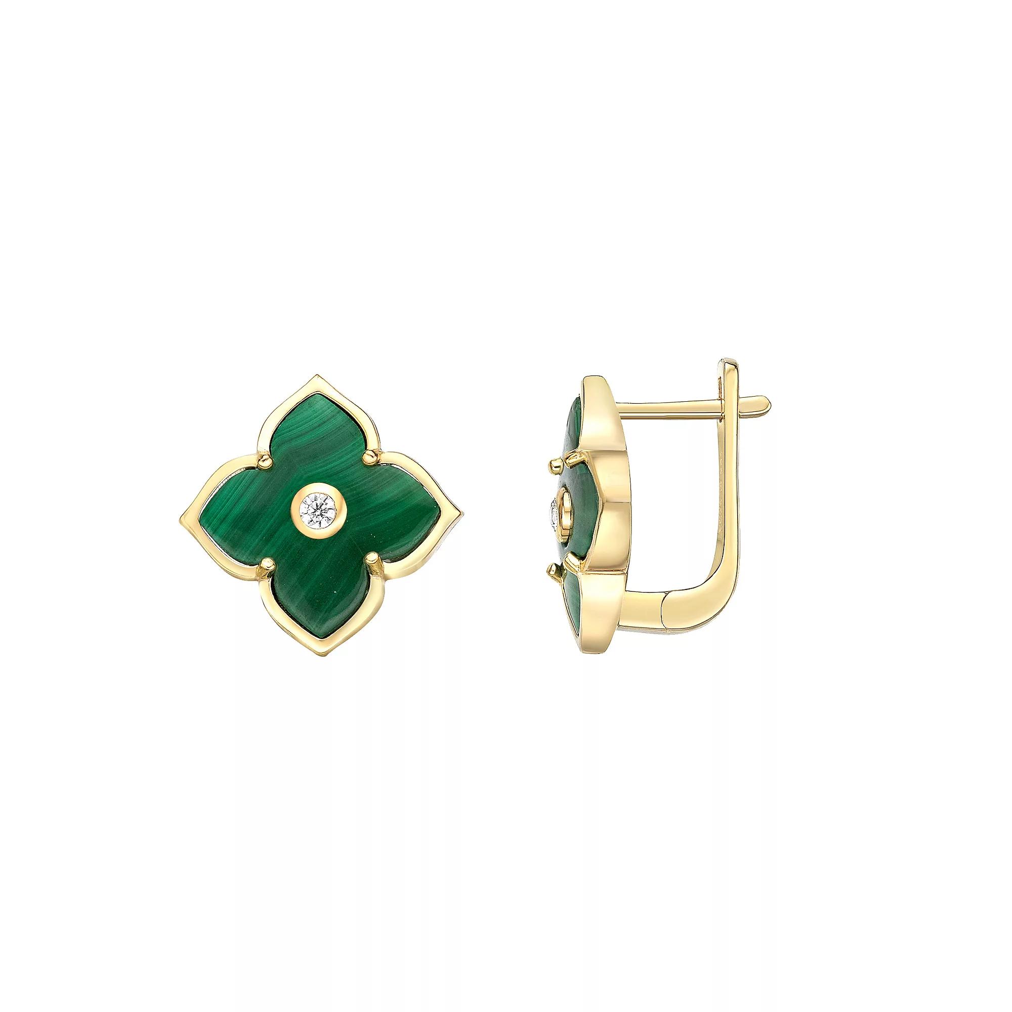 Gemminded Gold Over Sterling Silver Malachite Flower Earrings, Women's, Gold Tone Product Image
