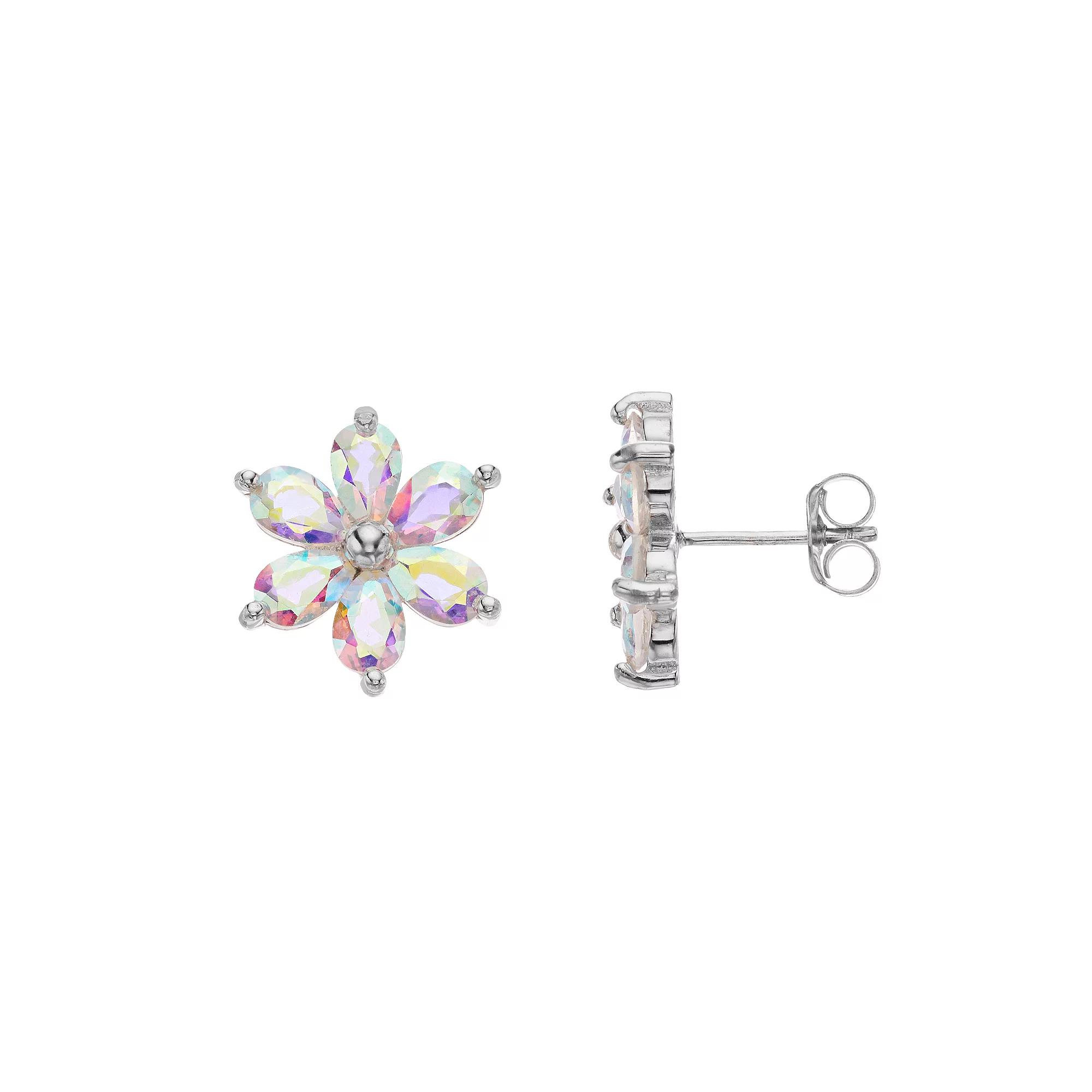Rosabella Sterling Silver Rainbow Quartz Flower Earrings, Women's Product Image