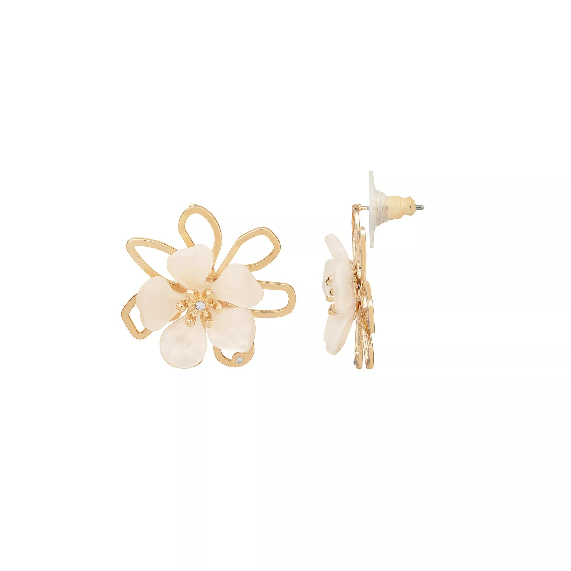 Emberly Gold Tone Metal & Acrylic Flower Post Earrings, Women's, White Product Image