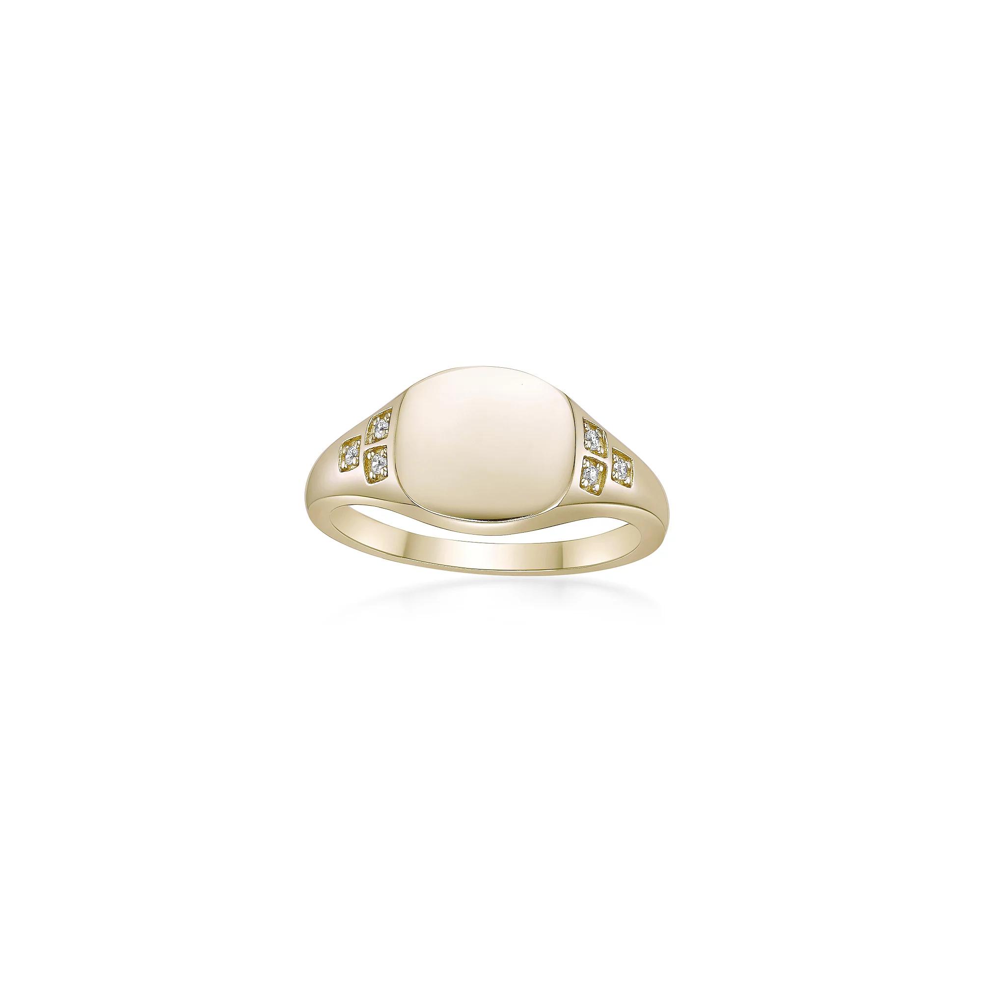 Gemminded 18k Gold Over Silver Lab-Grown Diamond Accent Signet Ring, Women's, Gold Tone Product Image