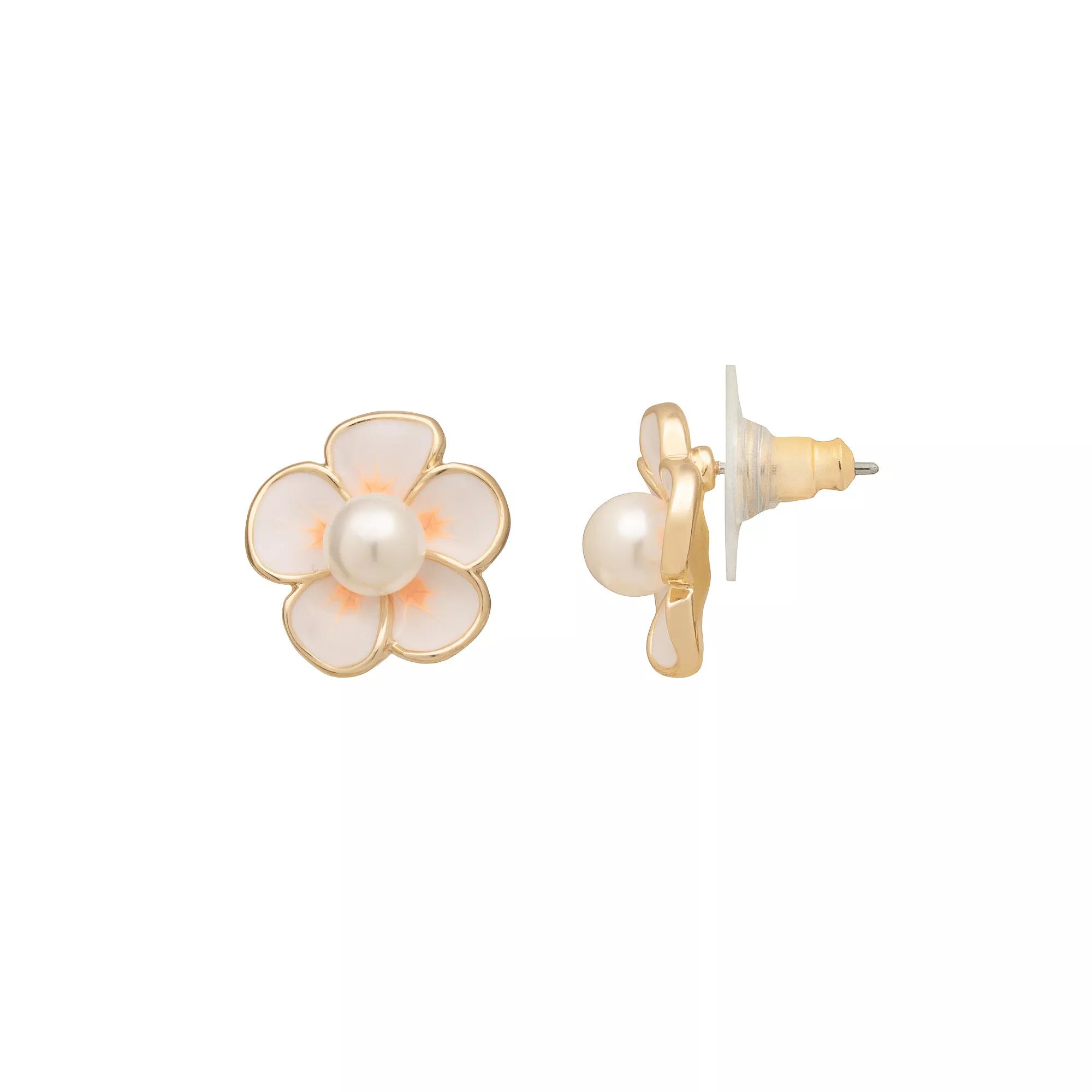 LC Lauren Conrad Enamel Flower Stud Earrings, Women's, Pink Product Image