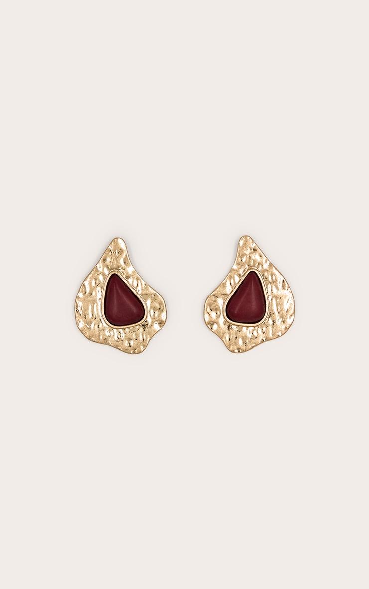 Burgundy Resin Worn Gold Stud Earrings Product Image