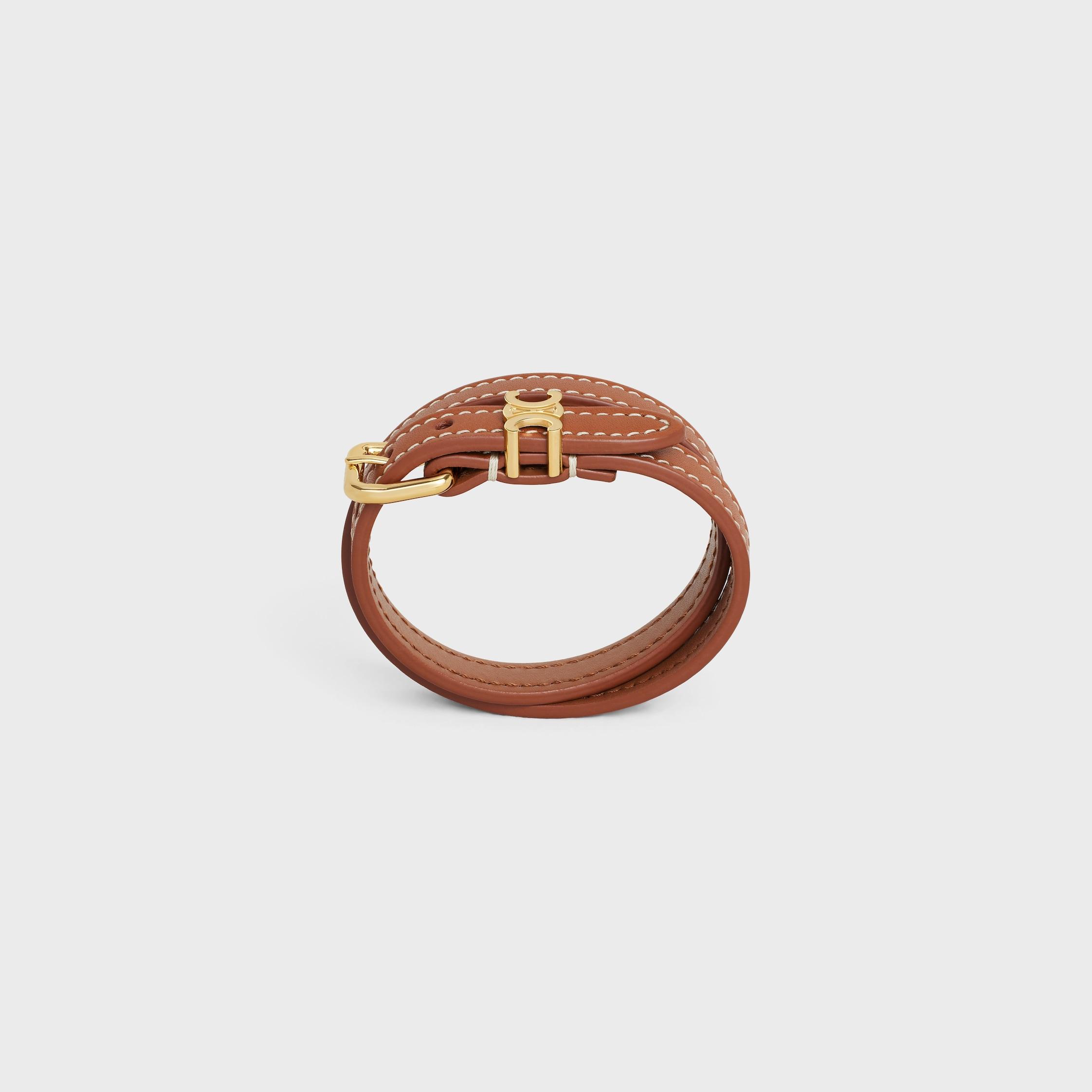 Les Cuirs Celine Double Bracelet in Calfskin and Brass with Gold Finish Product Image