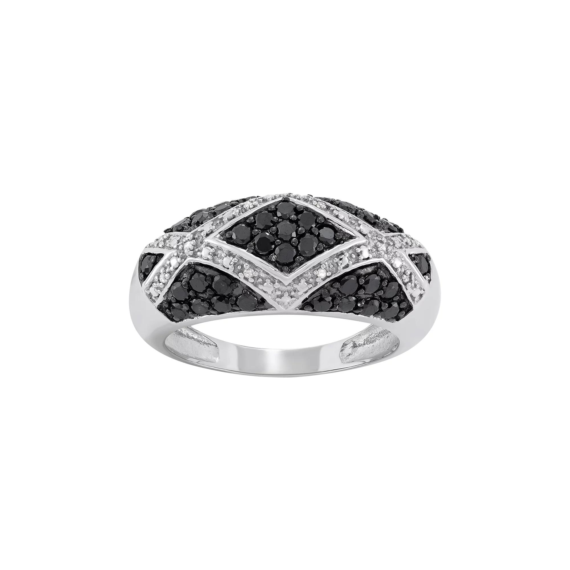 Jewelexcess 1 Carat T.W. Black and White Diamond Sterling Silver Geometric Ring, Women's, Size: 7 Product Image