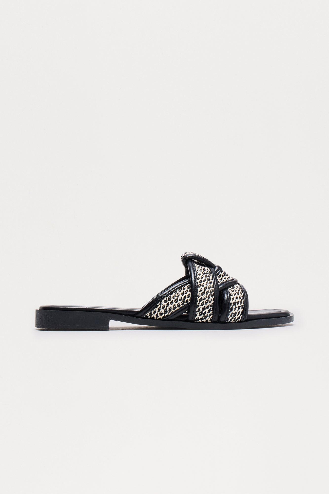 Sunday Raffia Strap Slip On Sandals - Black Product Image