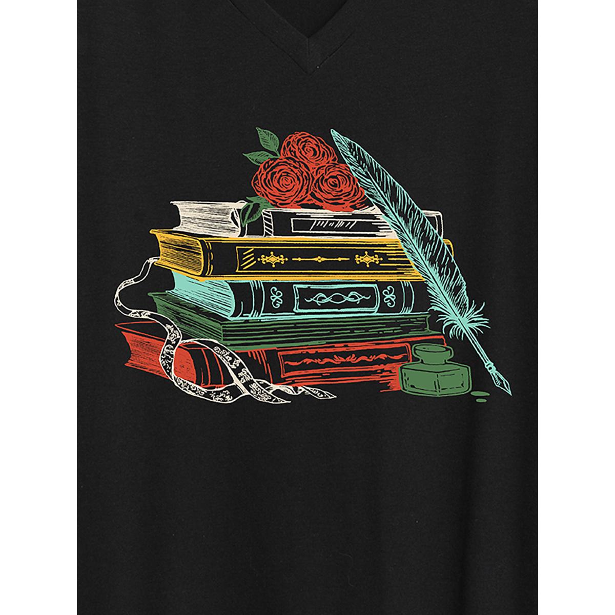 Plus Size Romantic Books V-Neck T-Shirt Pureblack Women Non Art&design V-neck Everyday-Casual T-shirts BloomChic 10/M Product Image