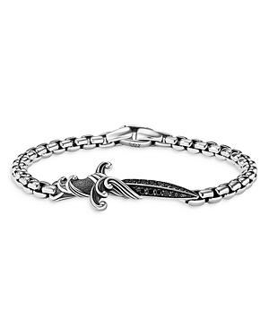 David Yurman Mens Sterling Silver Waves Black Diamond Pave Dagger Bracelet Product Image