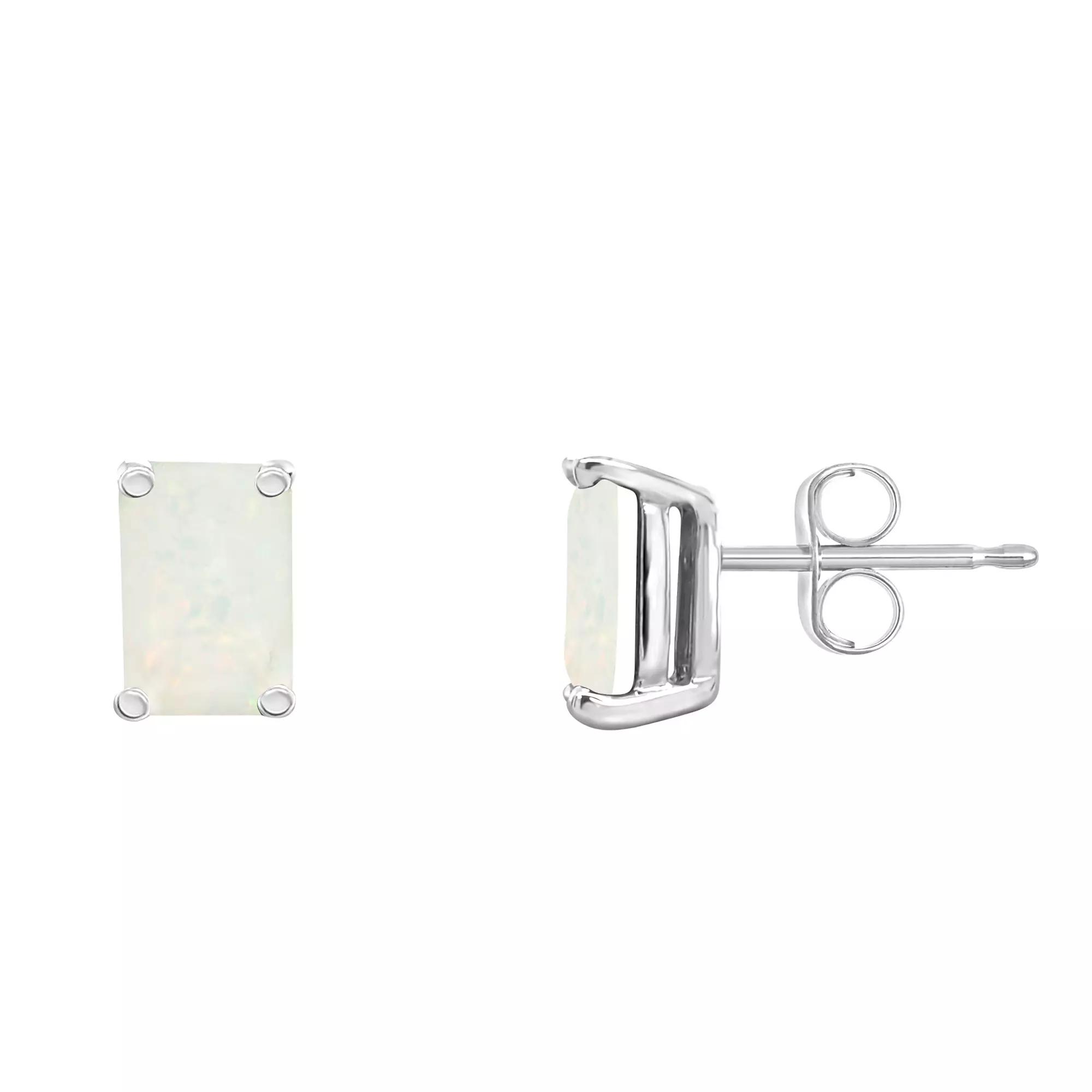 Celebration Gems 14k Gold Emerald Cut Opal Stud Earrings, Women's, 14k White Gold Product Image