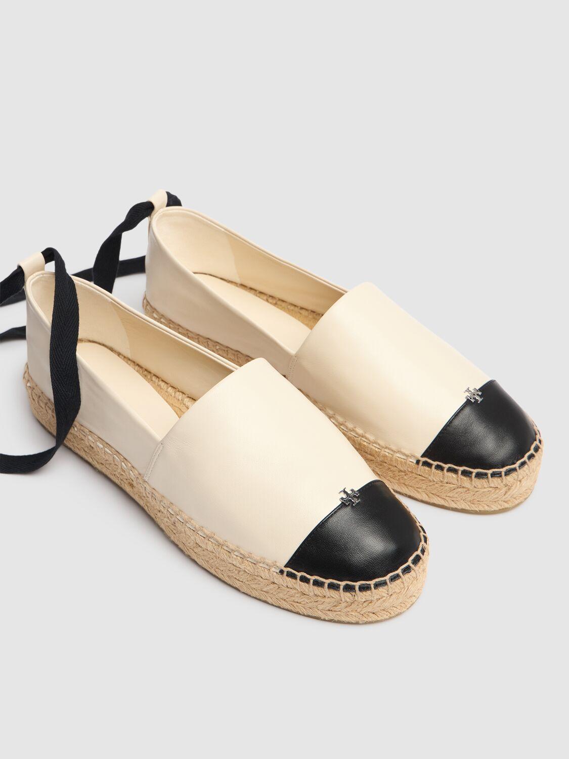 TORY BURCH White Espadrilles With Metallic Logo On The Front And Ankle Strap In Leather Woman Product Image