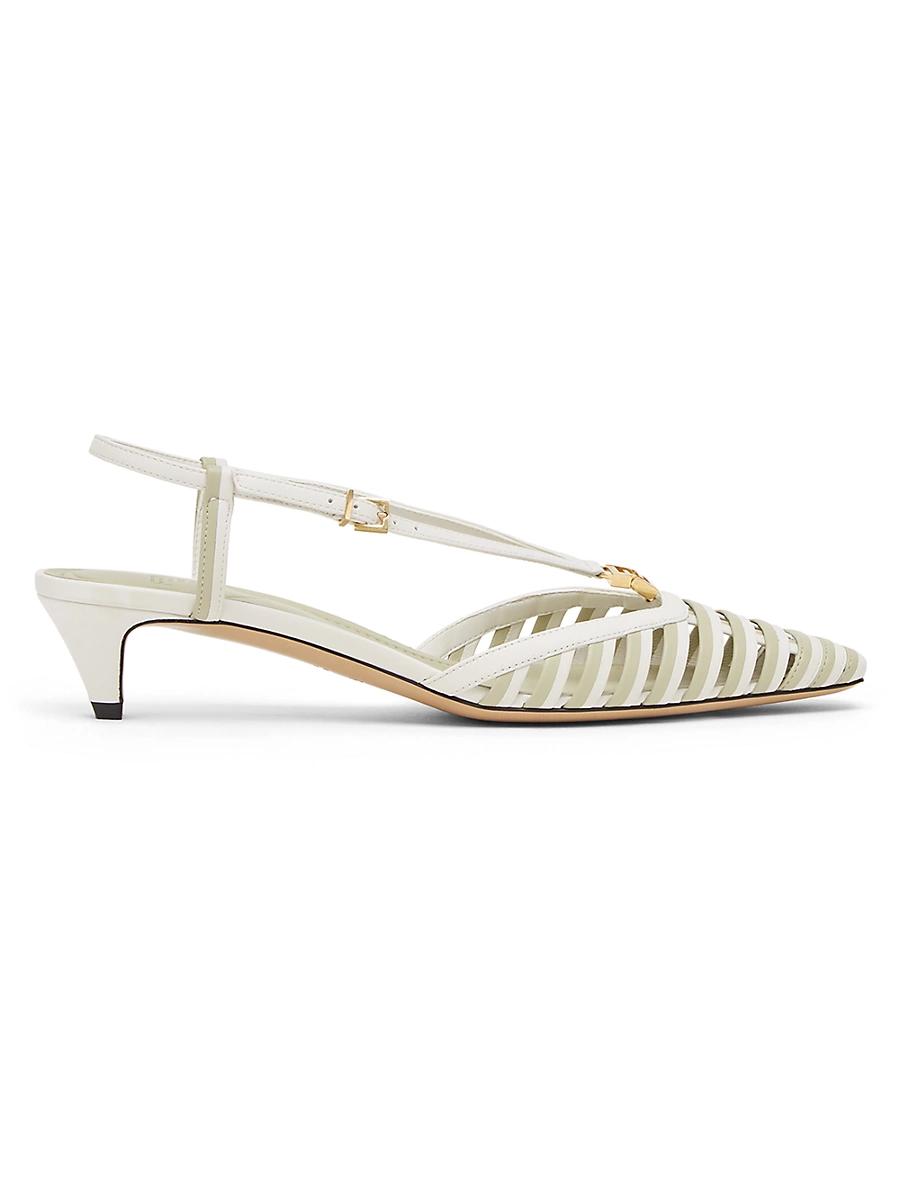 Womens Fold 40MM Striped Cut-Out Leather Kitten-Heel Pumps Product Image