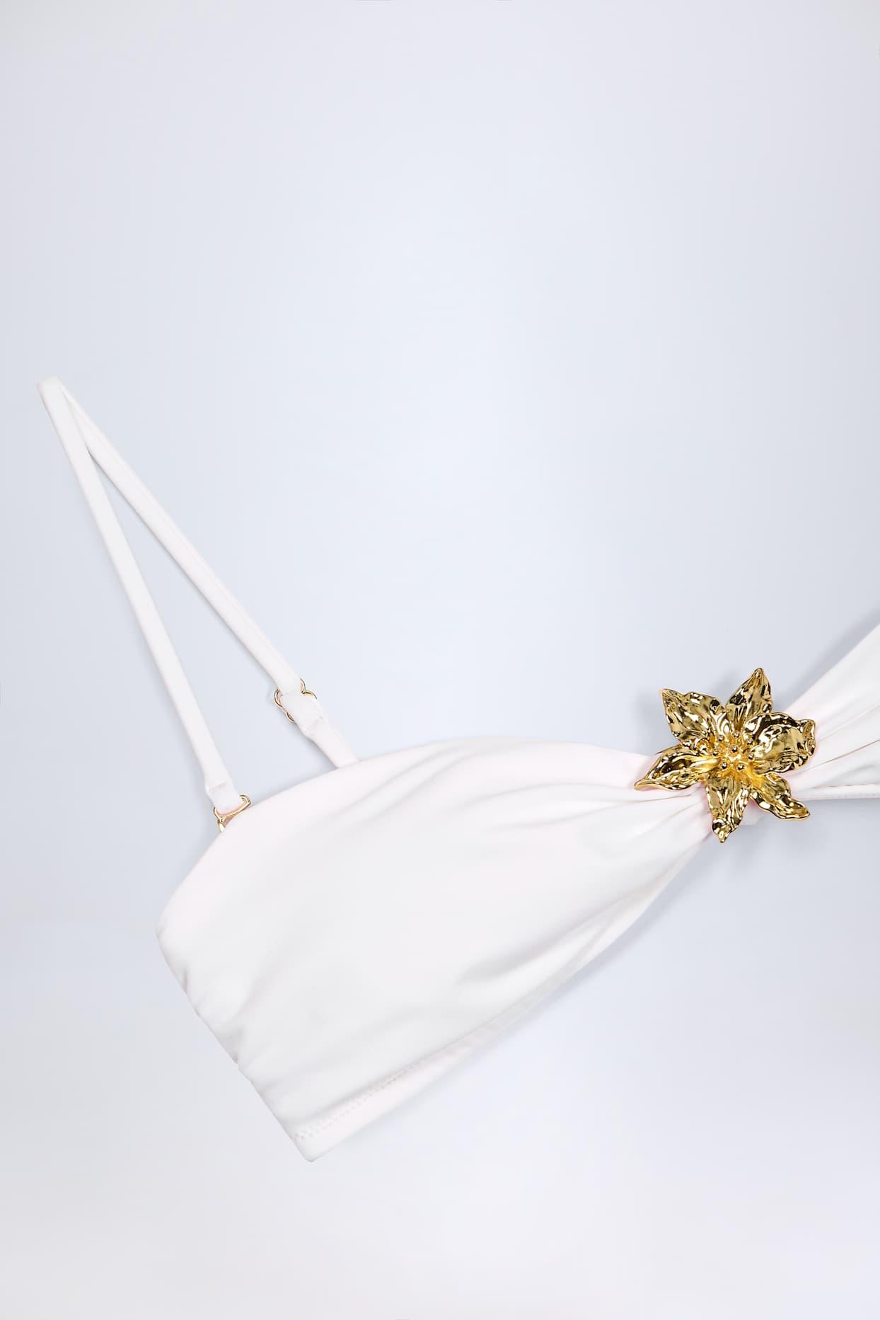 Hardware-Detail Halterneck Bikini Top in White Female Product Image