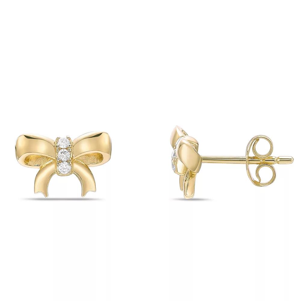 Gemminded 18k Gold Over Silver Lab-Created Diamond Accent Bow Stud Earrings, Women's, Gold Tone Product Image